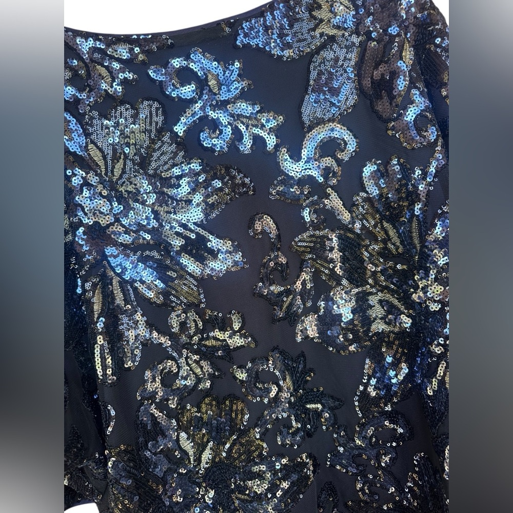 MSK Women’s Floral Sparkly Sequin Dark Blue Formal Blouse Size XL - Picture 3 of 7